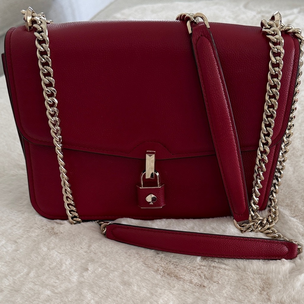 Kate Spade Deep Red Shoulder Bag with Chain Strap